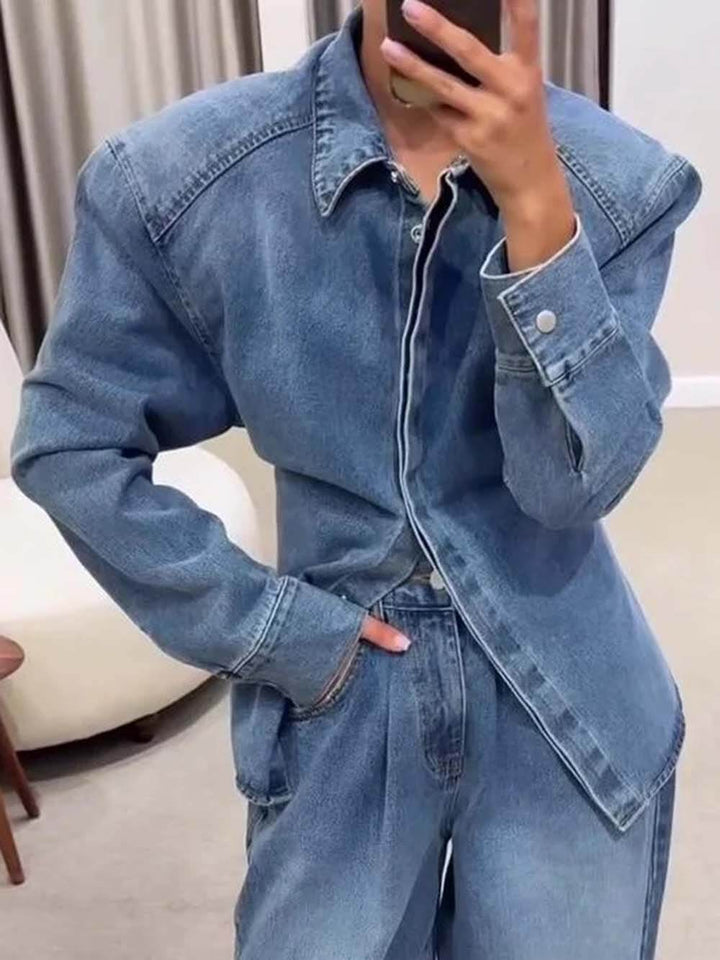 Fashionable Back-Belt Denim Casual Jacket
