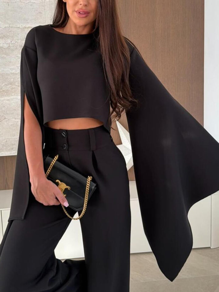 Exquisite Pleated High-Waist Pockets Straight-Leg Pants