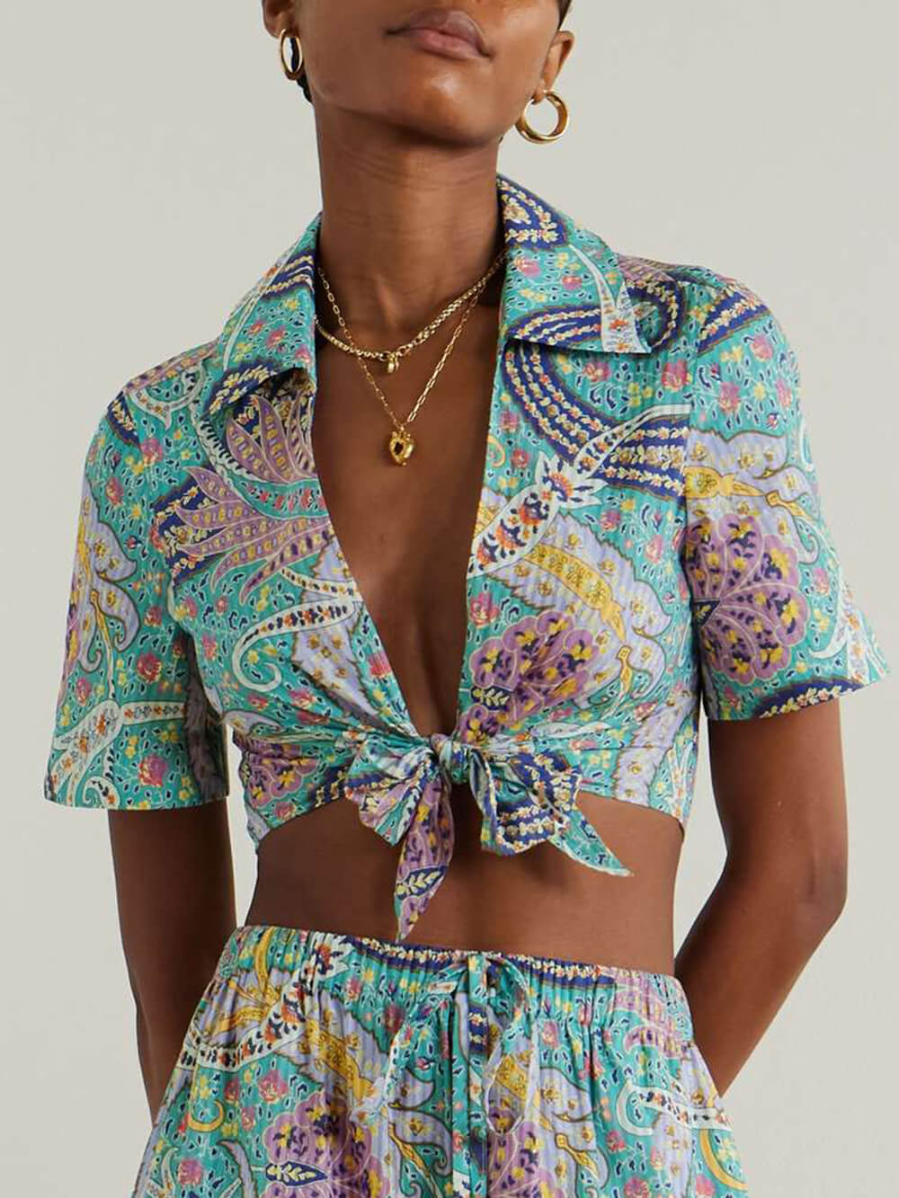 Unique Paisley Print Elastic Waist Loose Wide-Leg Pants