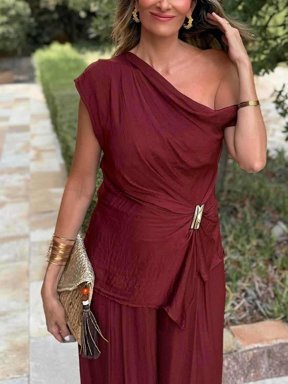 Casual Ruched High-Waist Wide-Leg Pants