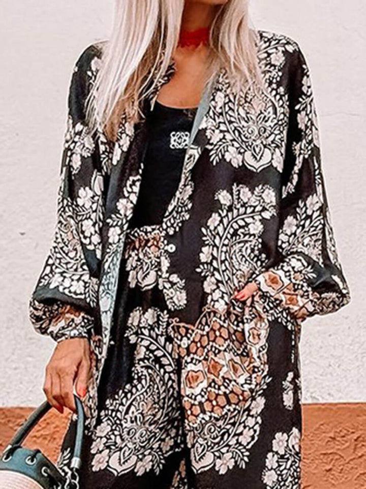 Casual Floral Print Loose Elastic Waist Pocket Wide Leg Pants