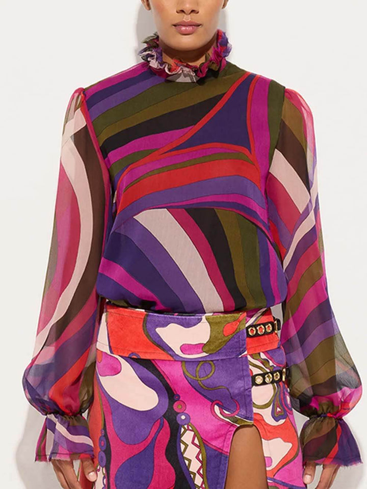 Unique Rainbow Print Slit Mini Skirt