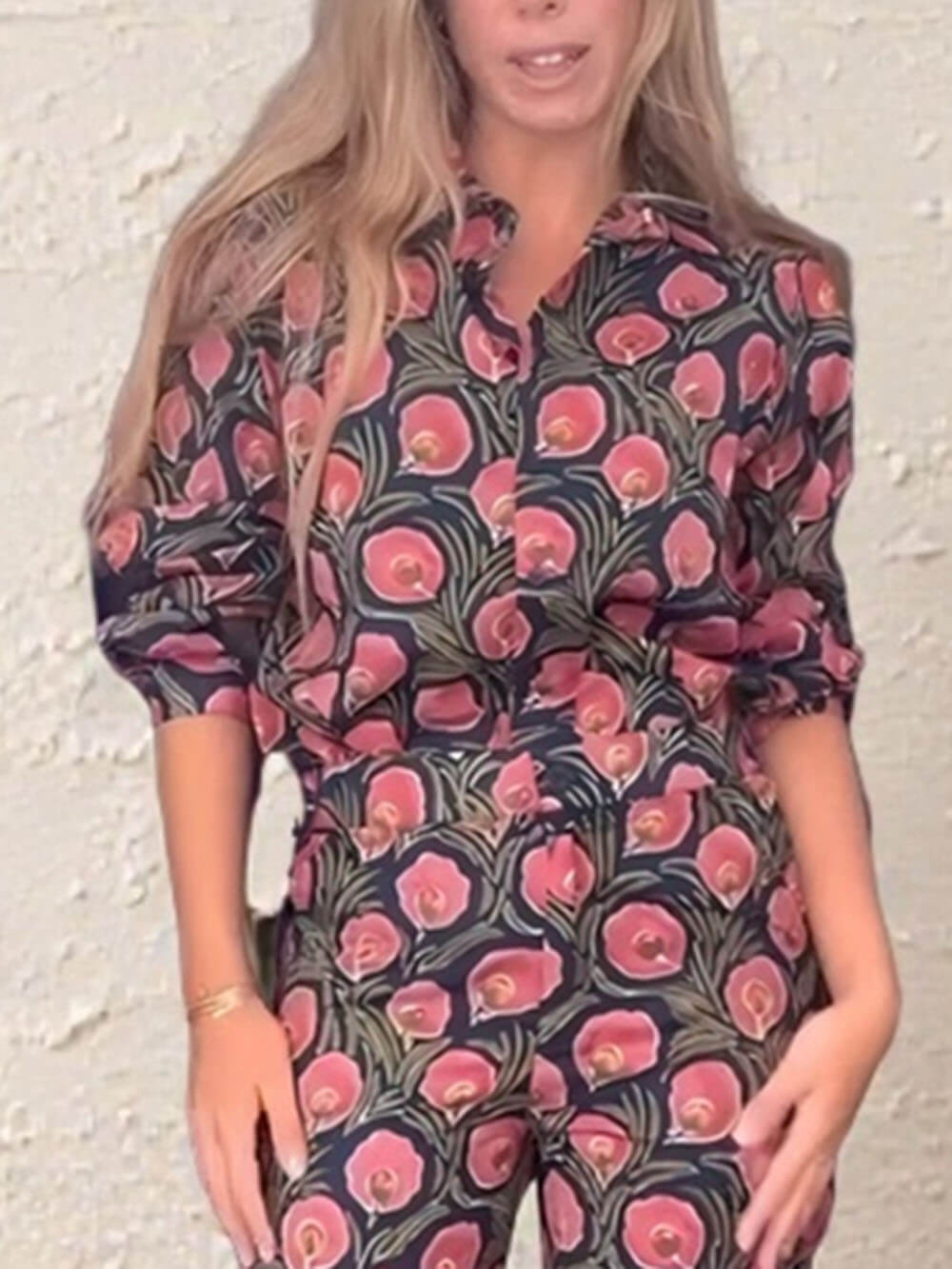 Bohemian Floral Print High-Waist Pocket Straight-Leg Pants