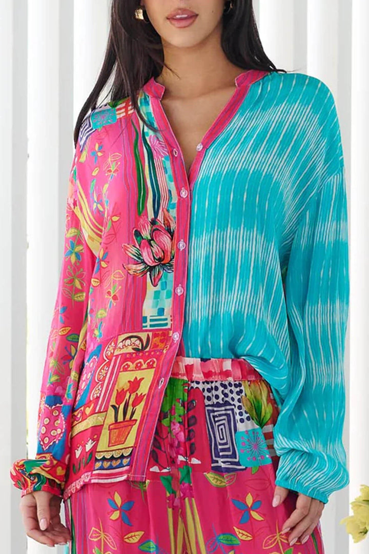 Unique Floral Print Elastic Waist Wide-Leg Pants