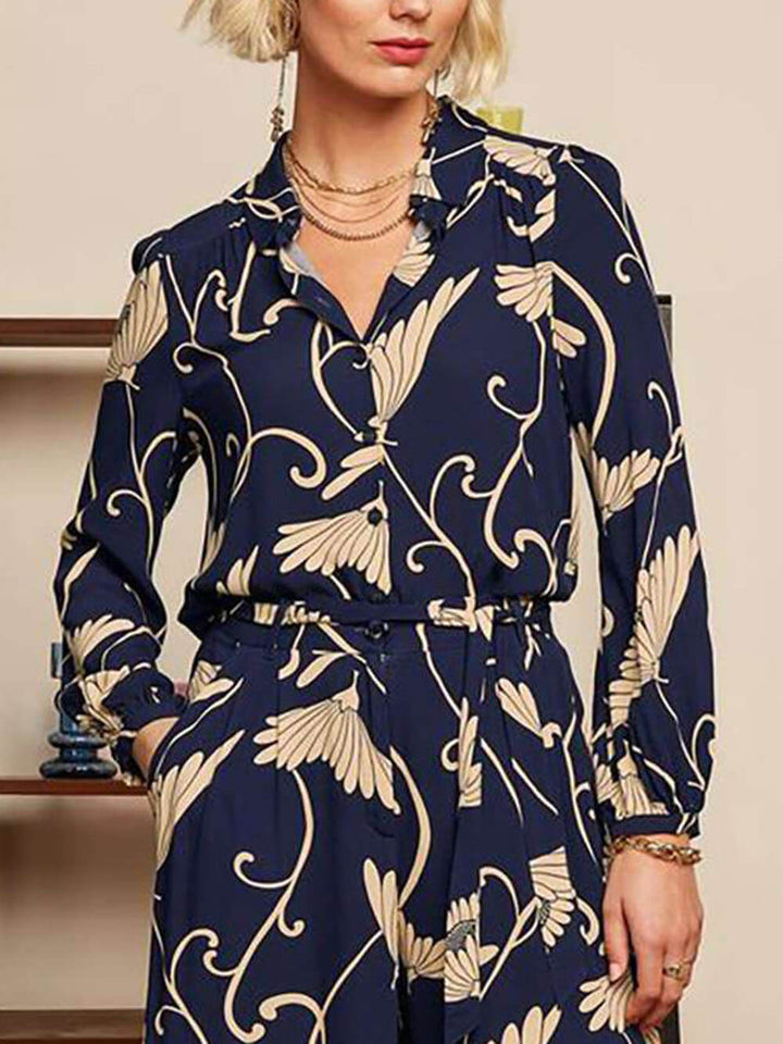 Modern And Sophisticated Unique Pixie Print Button Down Oversized Blouse