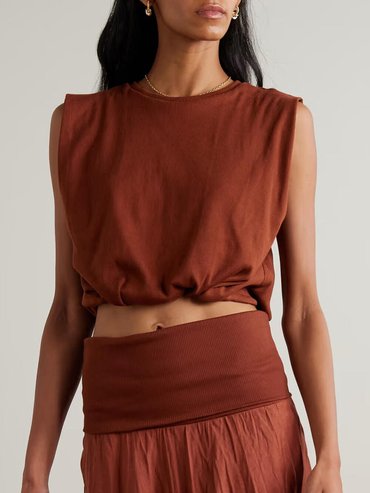 Fashion Casual Ruched Knit Crop T-Shirt