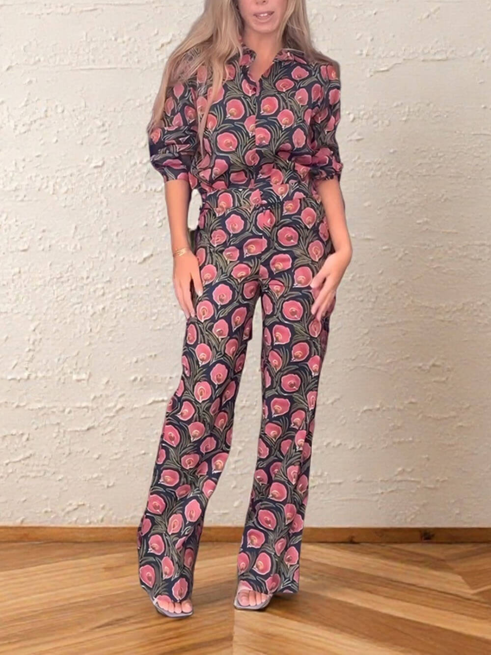 Bohemian Floral Print Loose Button-Up Shirt