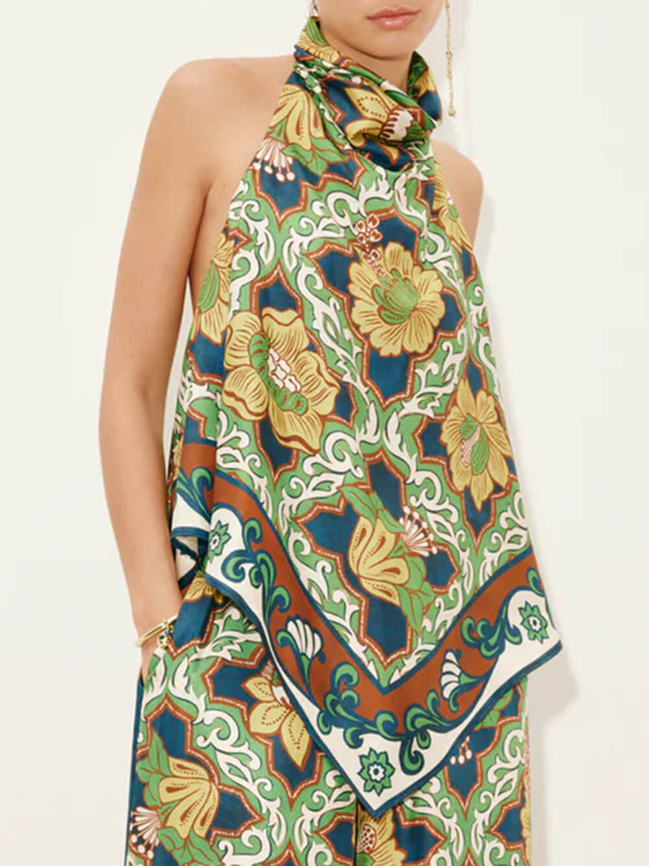 Modern Satin Asymmetrical Print Backless Camisole Top