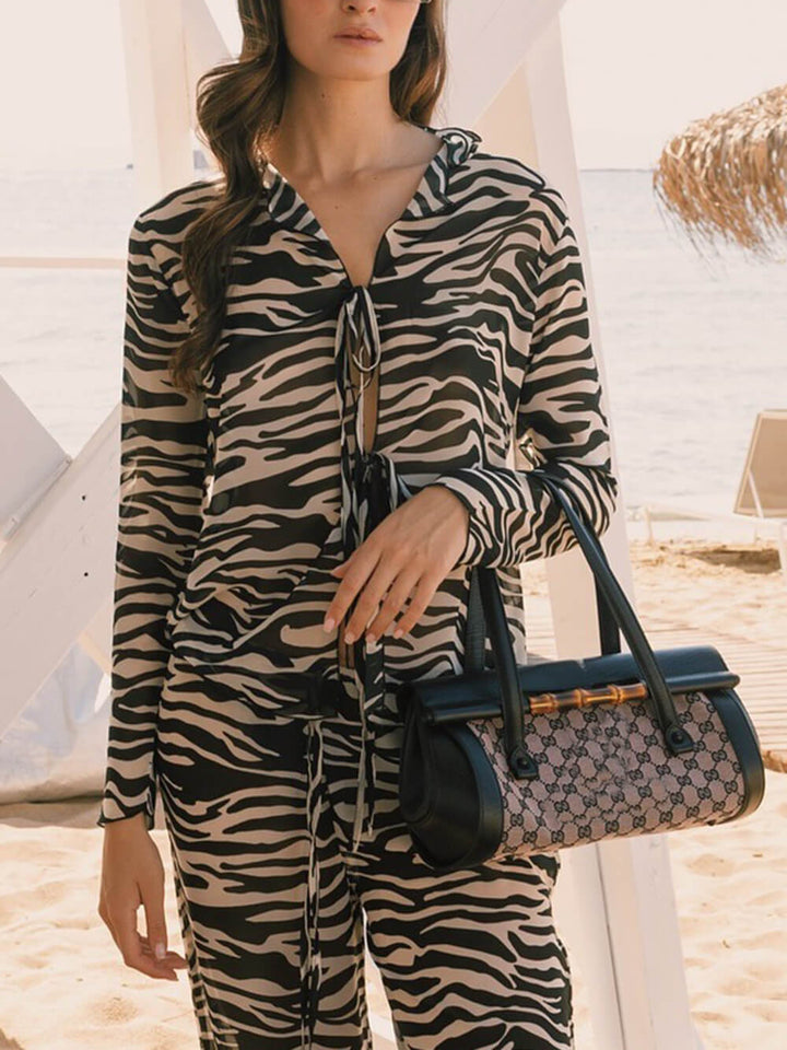 Unique Zebra Print High-Waist Straight-Leg Pants