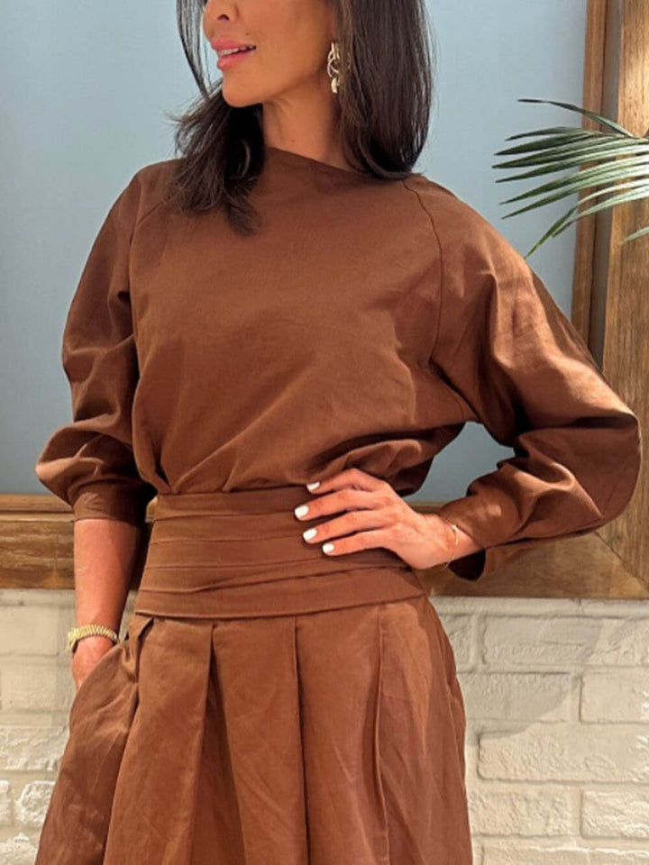 Retro Linen Pleated Pocket Loose Skirt