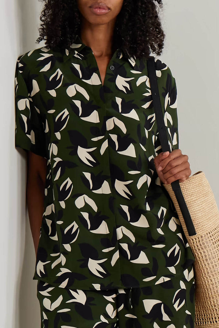 Unique Floral Print Satin Shirt