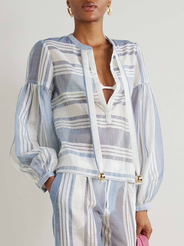 Retro Striped Print Pockets Straight-Leg Pants