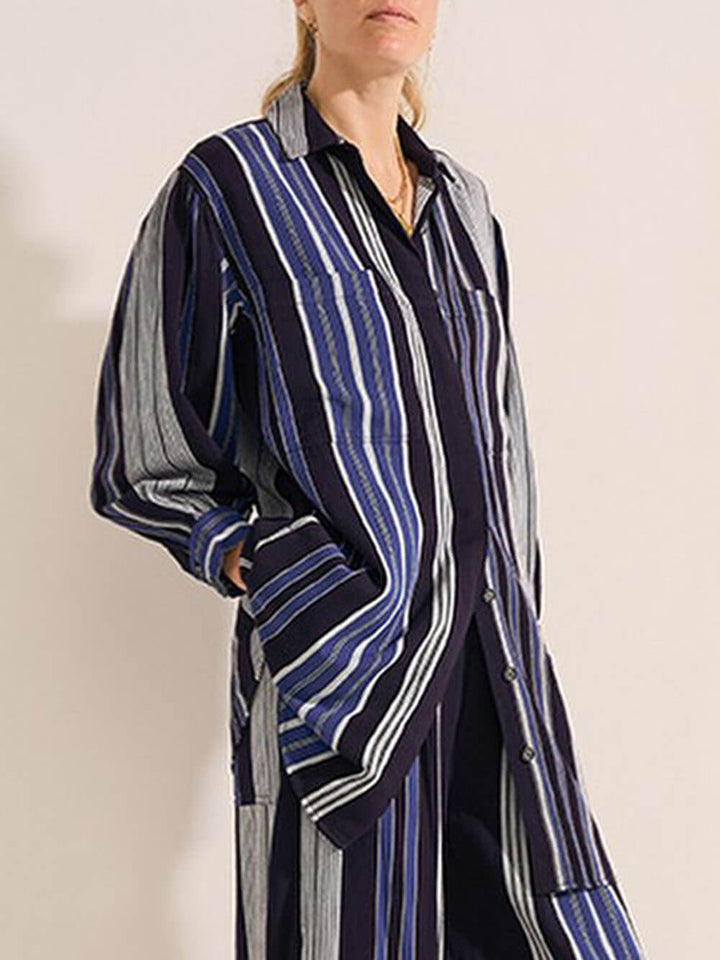 Retro Unique Striped Patchwork Print Loose Shirt