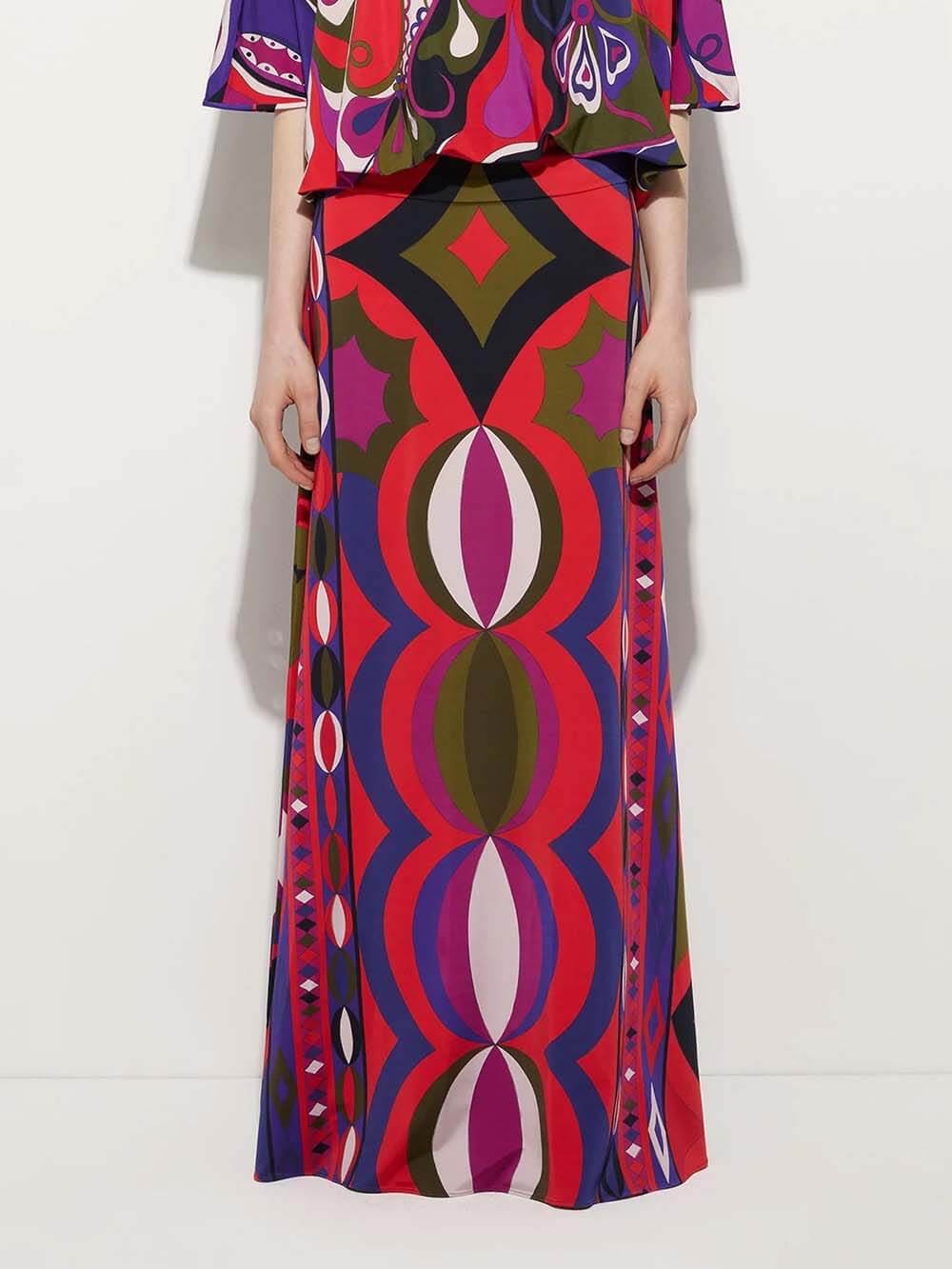 Unique Satin Rainbow Print Round-Neck Tie-Down Loose Blouse
