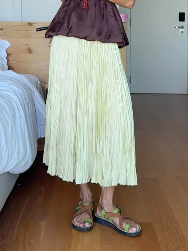 Casual Pleated Elastic Waist Skirt