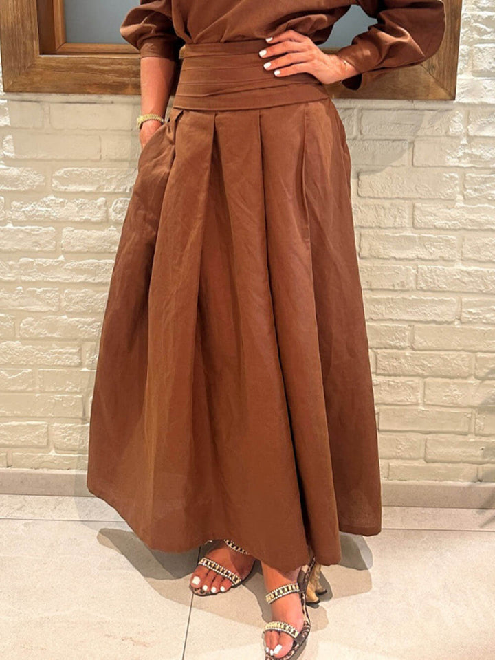 Retro Linen Pleated Pocket Loose Skirt