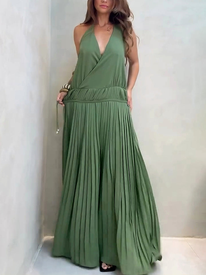 Elegant Sexy Open Back Pleated Maxi Dress