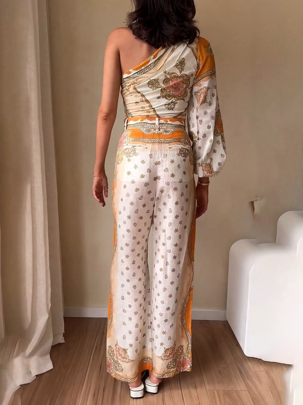 Exquisite Ethnic Style Floral Print Flared Pants