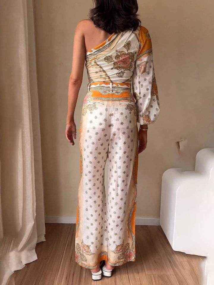 Exquisite Ethnic Style Floral Print Flared Pants