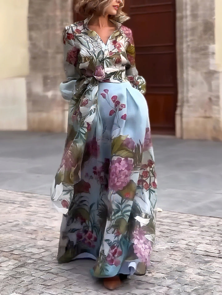 Elegant Watercolor Floral Lace-Up A-Line Skirt