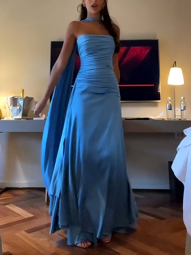 Elegant Pleated Satin Flowy Party Maxi Dress – aMoonlark
