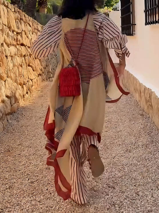 Elegant geometric print irregular cape top