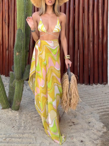 Fashion Painted Abstract Print Bikini Set