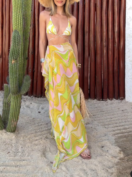 Fashion Painted Abstract Print Bikini Set