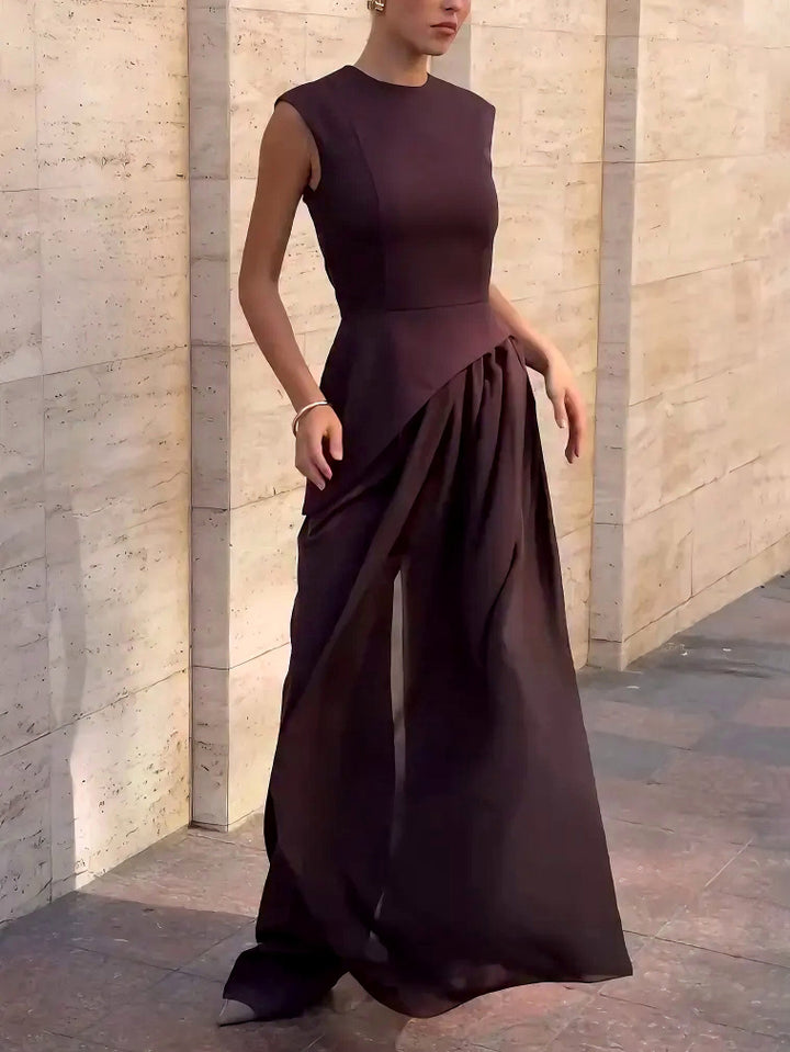 Elegant Asymmetrical Sleeveless Chiffon Vest Two-Piece Set