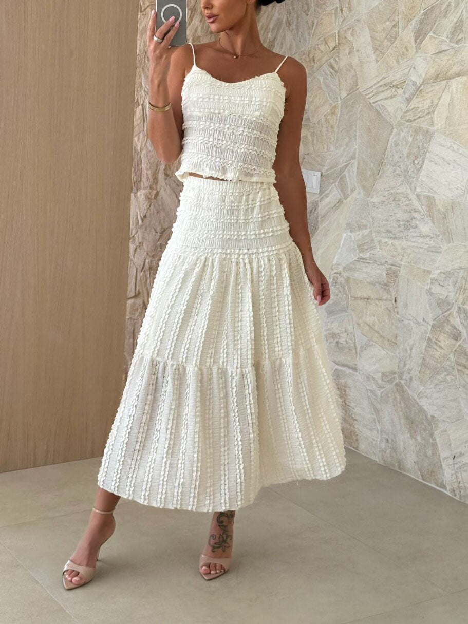 Casual Sweet Bubble Lace Skirt Two-piece Set