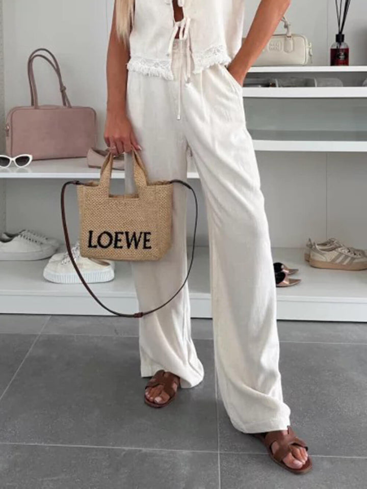 Summer Linen Casual High Waist Pocket Pants