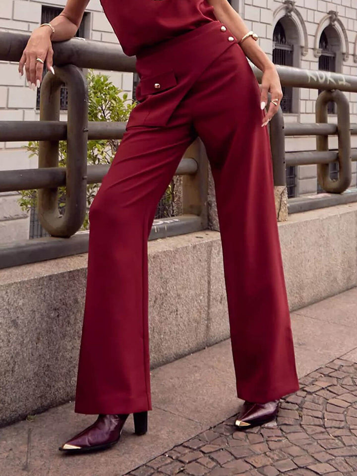 Romantic Unique Button Lapel Belt Pants