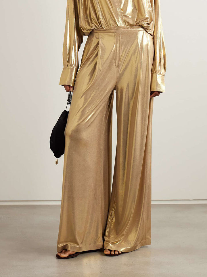 Elegant Pleated Stretch Wide-Leg Pants