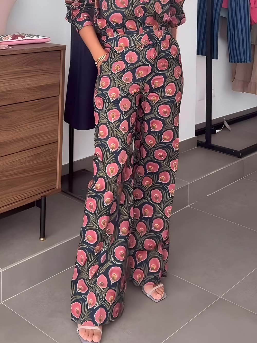 Bohemian Floral Print Loose Button-Up Shirt