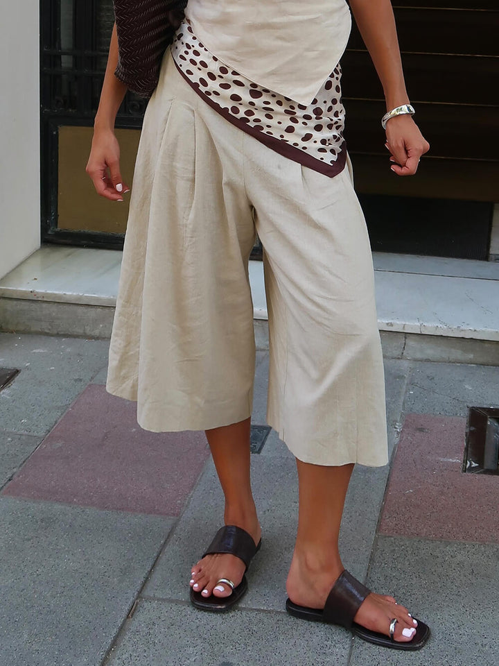 Classic Pleated High-Rise Pocket Cropped Pants