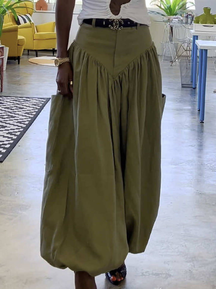 Retro Pleated Pleated High-Waist Pocket Bloomers Pants