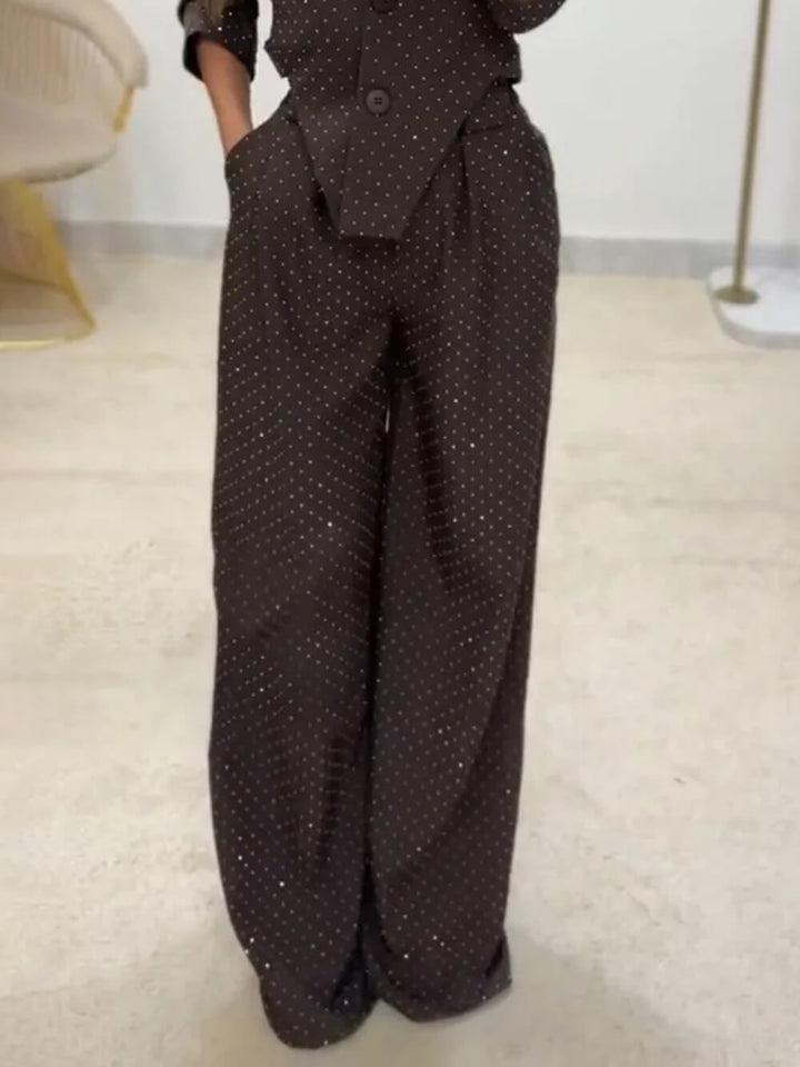 Chic Commute Lapel Asymmetric Sequin Embellished Top