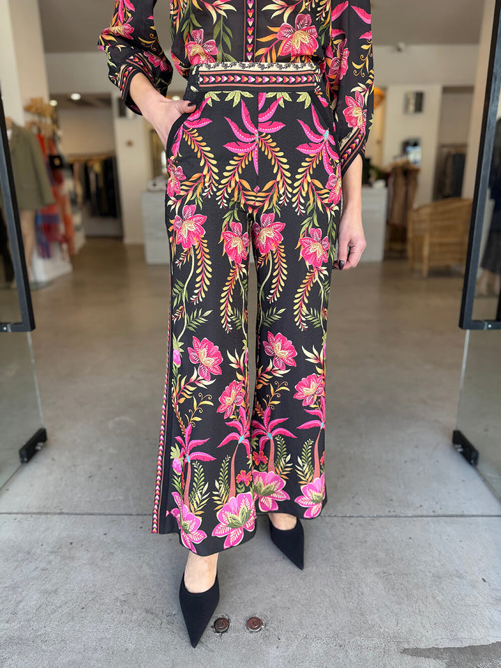 Unique Tropical Botanical Floral Print Puff Sleeve Loose Shirt