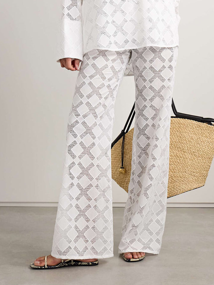 Unique Sheer Lace Panel Loose-Fit Button-Up Blouse