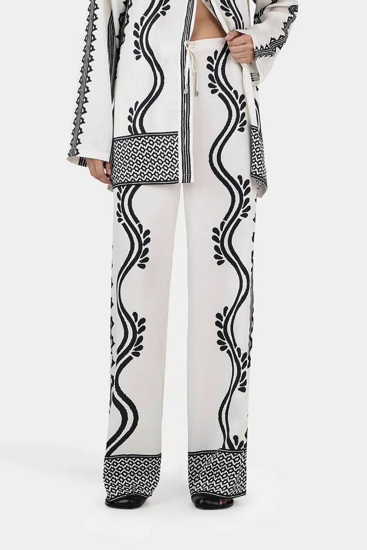 Retro Geometric Wave Print Loose Button-Down Shirt