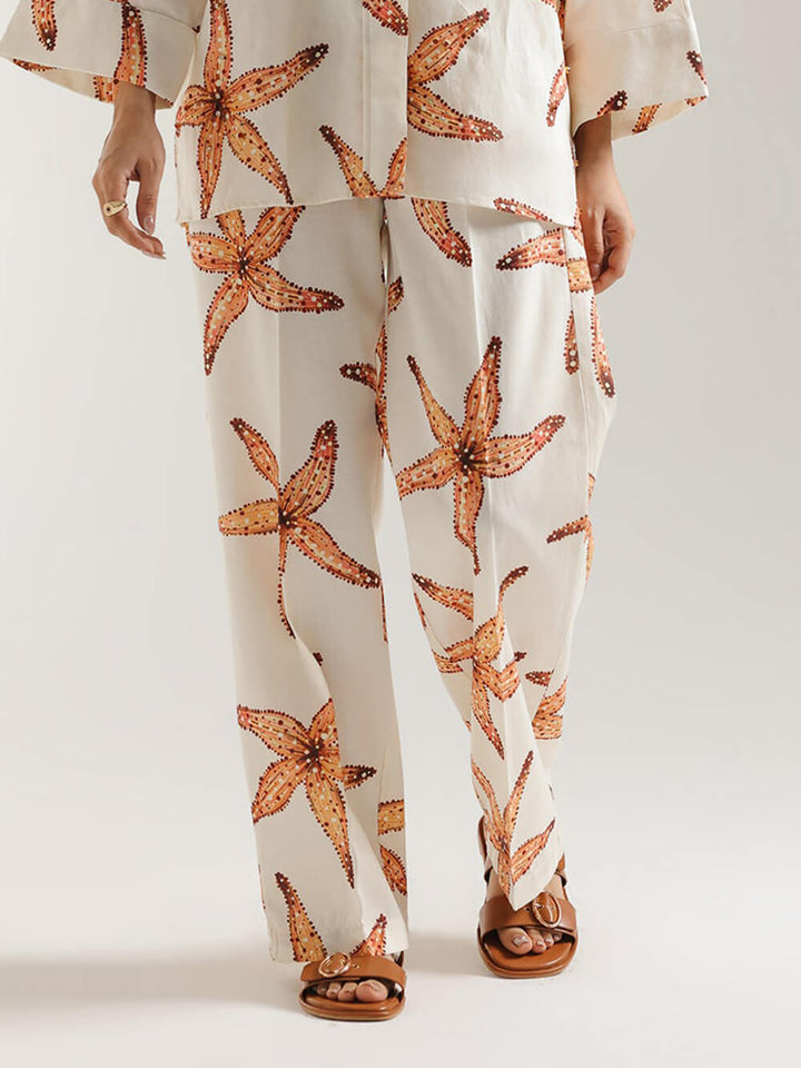 Unique Starfish Print Loose Pocket Straight Pants