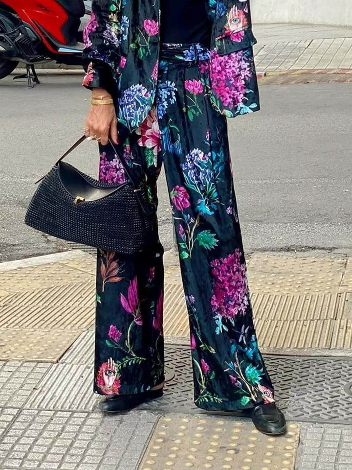 Retro Floral Print Lapel Blazer