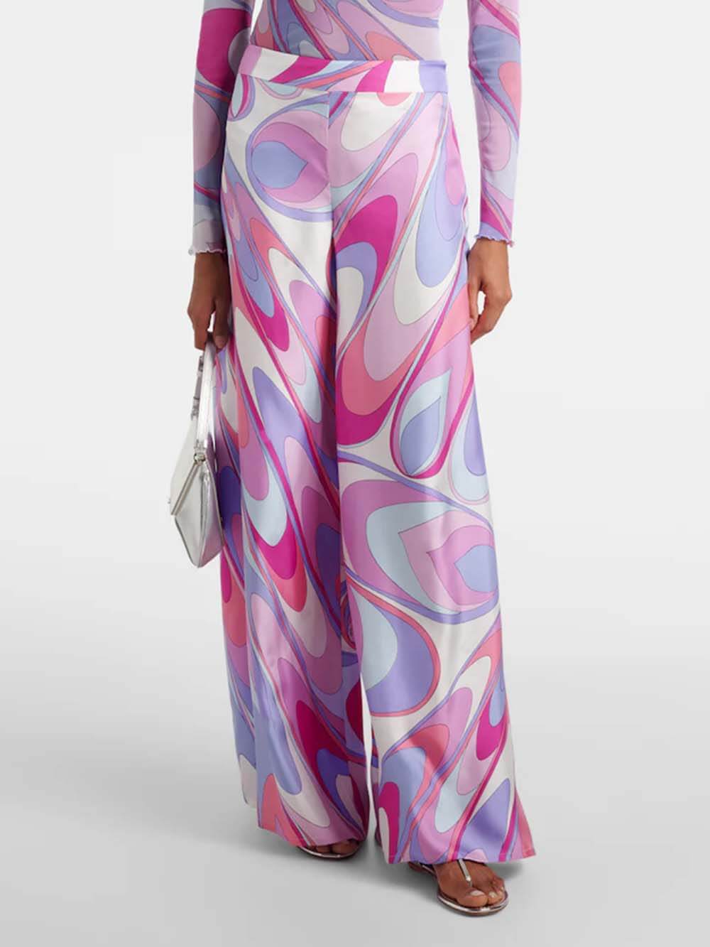 Unique Rainbow Print Twill Satin Fitted Top