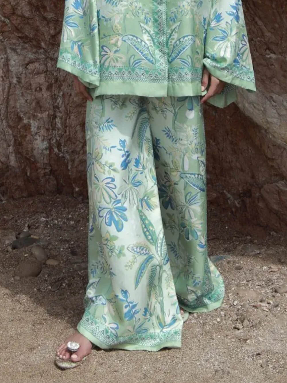 Fresh Bloom Flowy Floral Print Bell Sleeve Button-Up Shirt