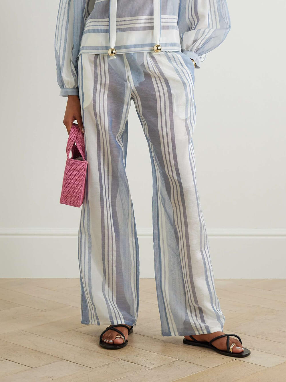 Retro Embellished Striped Print Gauze Shirt