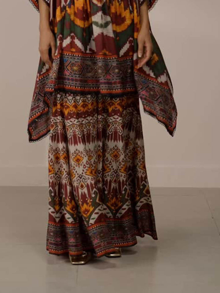 Unique Ethnic Print Bell Bottom Oversized Wide-Leg Pants