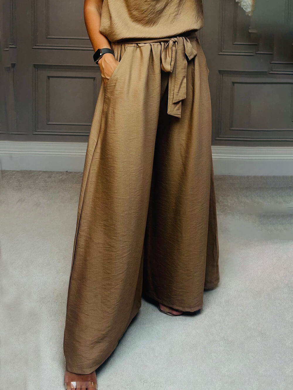 Delicate Drape V-Neck Metal-Button Off-Shoulder Tank Top