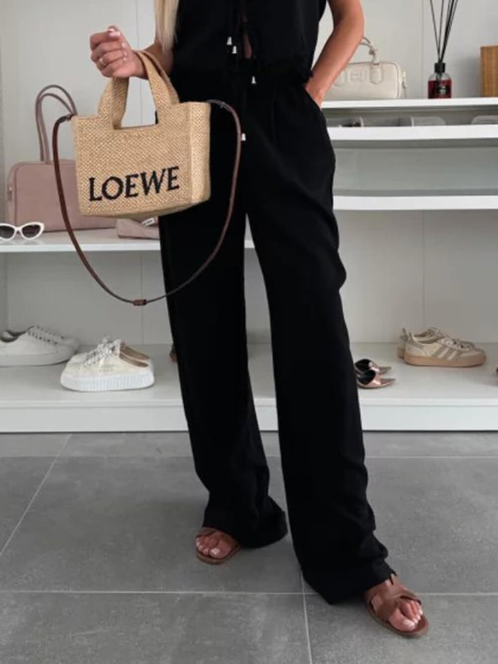 Summer Linen Casual High Waist Pocket Pants