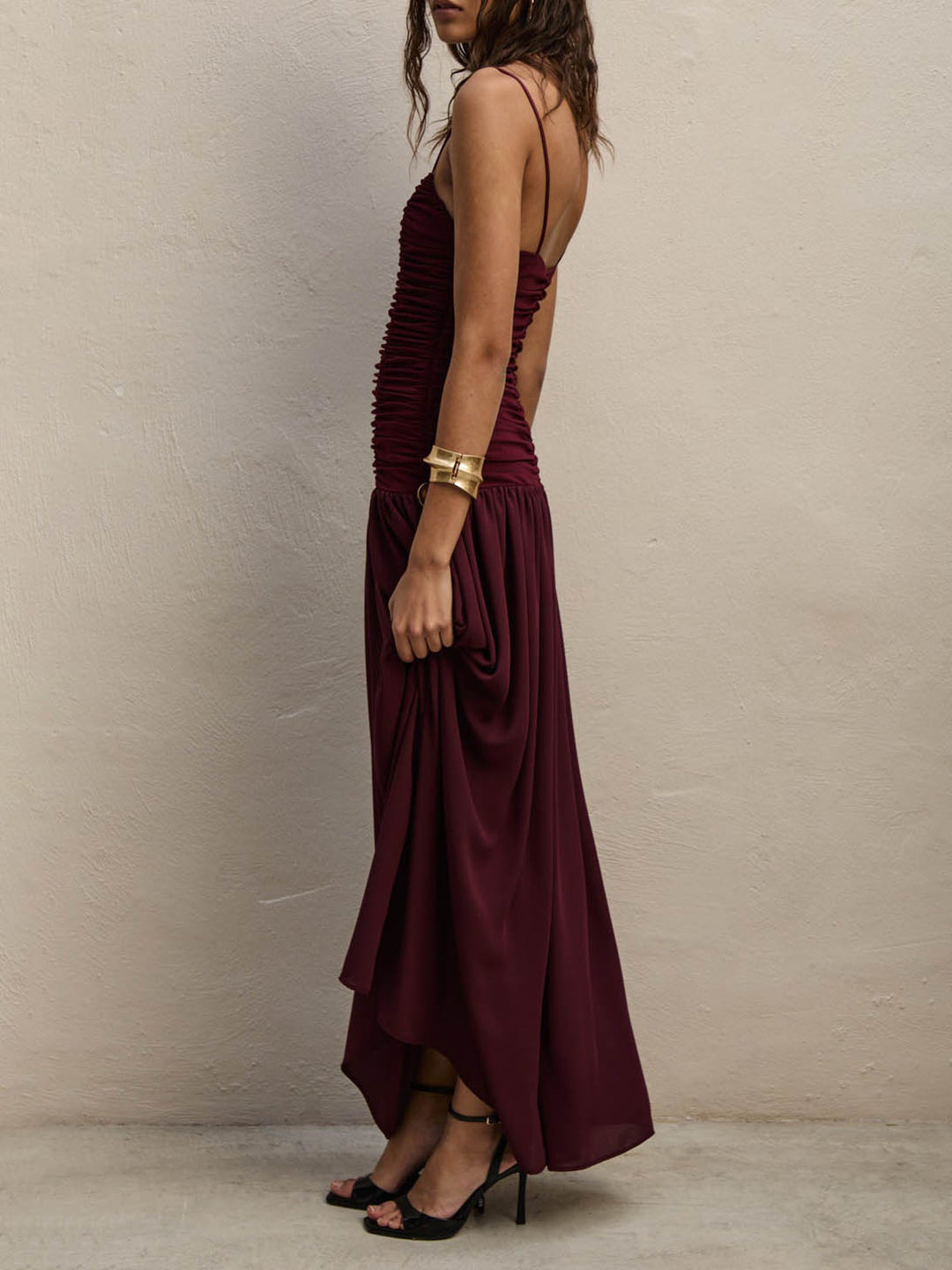 Elegant Cape Sexy Suspender Party Maxi Dress