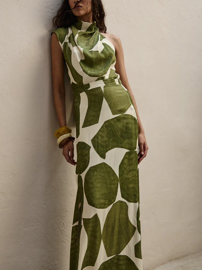 Elegant Geometric Print Slit Skirt